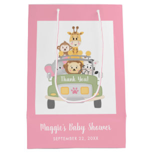 Safari Pink Baby Girl Shower Medium Cadeauzakje