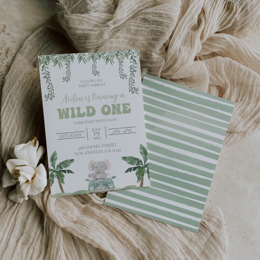 Safari Première Invitation d'anniversaire Soft Gre