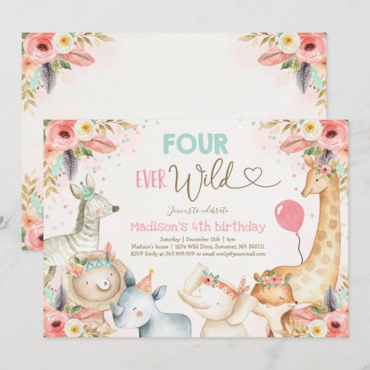 Safari Quatre jamais Wild Anniversaire Invitation (Devant / Derrière)