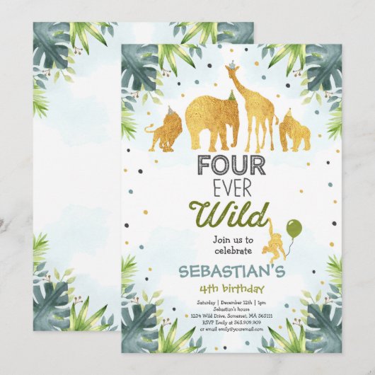 Safari Quatre jamais Wild Anniversaire Invitation  (Devant / Derrière)