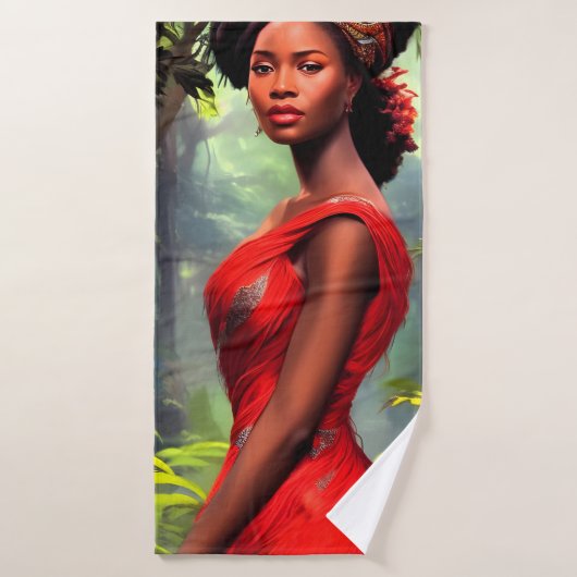 Safari Queen : Majestic Africaine Plumes rouges (Serviette de bain)