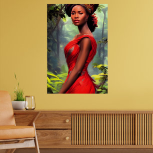 Safari Queen: Majestueuze Afrikaanse Vrouw Rode Ve Poster
