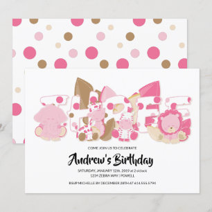 Safari rose Animaux 3e anniversaire Invitation