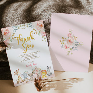 Safari rose Animaux Wild One Party Carte de remerc