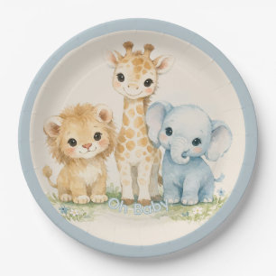 Safari Schattig Dier Beige Blauwe Babyborrel Papieren Bordje