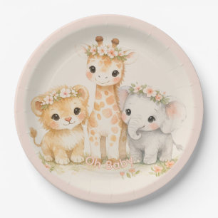 Safari Schattig Dier Blush Roze Perzik Baby Borrel Papieren Bordje