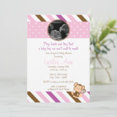 Safari Singe Photo Pink Baby shower Invitation (Debout devant)