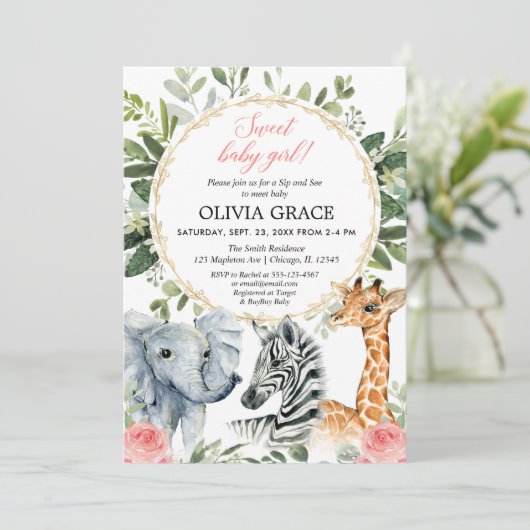 Safari Sip and See, Ontmoet baby meisje oerwoud th Kaart (Staand voorkant)