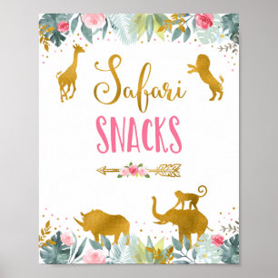 Safari Snacks roze Gold Greenery Birthday Sign Poster