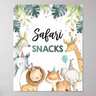 Safari Snacks Wild Animals Boy Birthday Table Sign Poster