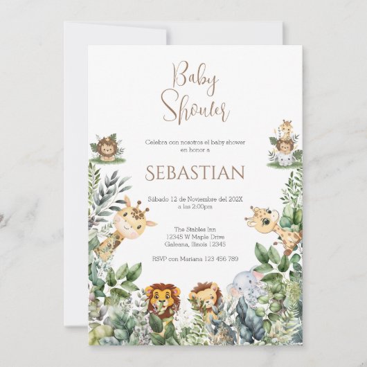 Safari Spanish Baby Shower Boy invitation (Devant)