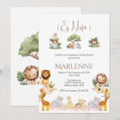 Safari Spanish Baby Shower Girl invitation (Devant / Derrière)