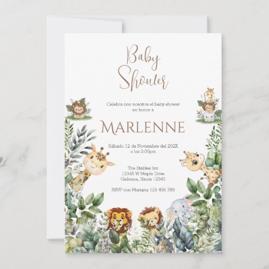 Safari Spanish Baby Shower Girl invitation (Devant)