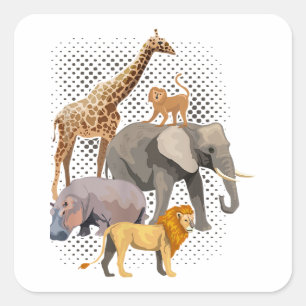Safari Squad African Safari Animals Funny Zoo Anim Vierkante Sticker