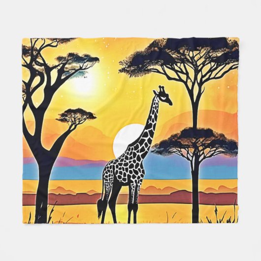 Safari Sunset: Giraffe's Embrace Fleece Deken (Voorkant (Horizontaal))