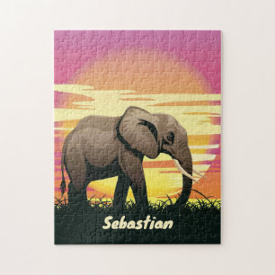 Safari Sunset olifant silhouet gepersonaliseerd Legpuzzel