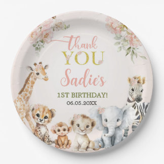 Safari Sweet Girl Bloemige Verjaardag Papieren Bordje
