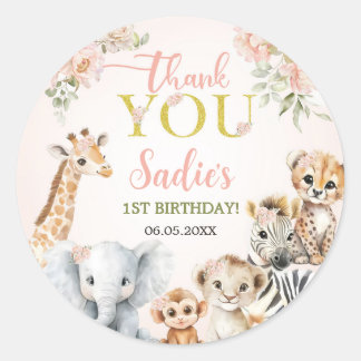 Safari Sweet Girl Bloemige Verjaardag  Ronde Sticker