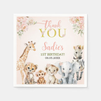 Safari Sweet Girl Floral Birthday  Servet
