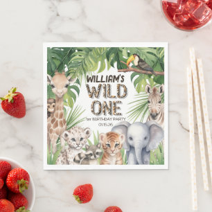 Safari Thema Oerwoud Dieren WIld Een 1e verjaardag Servet