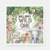 Safari Thema Oerwoud Dieren WIld Een 1e verjaardag Servet (Voorkant)