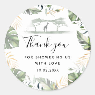 Safari Thema Palmbladeren Baby Shower Favor Ronde Sticker