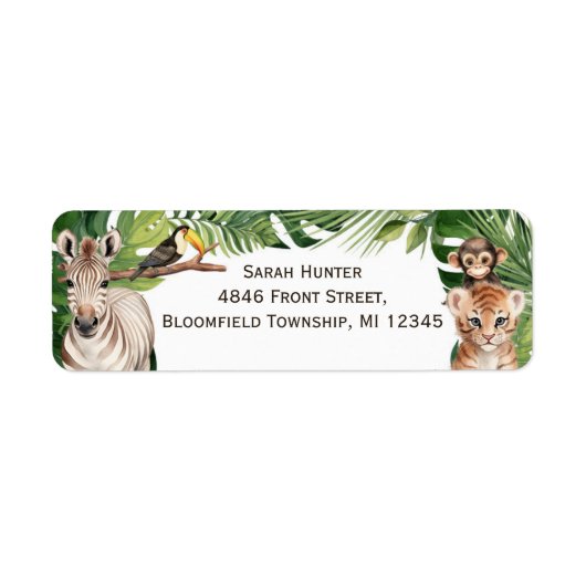 Safari thema Wild Een 1e verjaardag retour label (Voorkant)