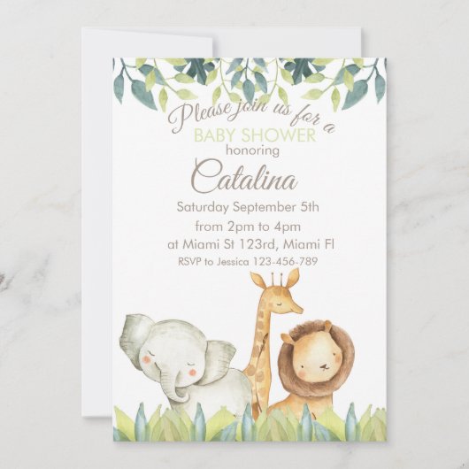 Safari Theme Baby Shower Invitation (Devant)
