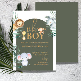 Safari Theme Oh Boy Baby shower Uitnodiging