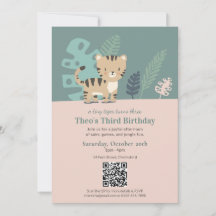 Safari Tijger Kinderverjaardagsuitnodiging met QR