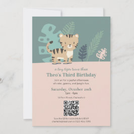 Safari Tijger Kinderverjaardagsuitnodiging met QR Kaart