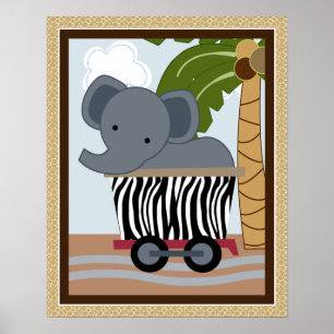 Safari Train Animaux Nursery Art Poster