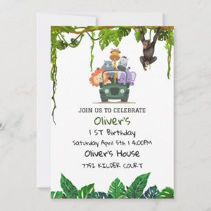 Safari tropical Jungle Animaux Invitation Annivers