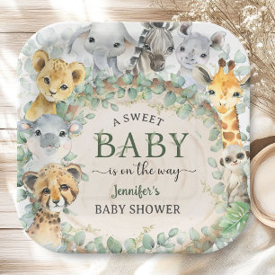 Safari Tropische Jungle Dieren Baby Shower Papieren Bordje