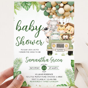 Safari Truck Ballon Baby Shower Uitnodiging