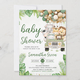 Safari Truck Balloon Baby Shower Kaart