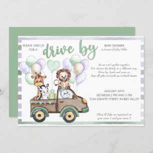 Safari Truck en Cute Animals rijden op Baby shower Kaart
