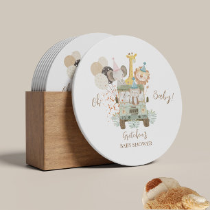 Safari Truck Jungle Dieren Boho Baby Shower Ronde Kartonnen Onderzetter