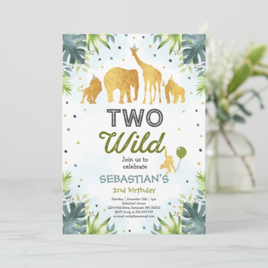 Safari Twee Wild Verjaardag Uitnodiging Twee Wild (Staand voorkant)