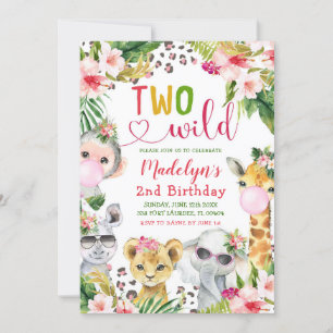 Safari Twee Wilde Meisje 2e Verjaardag Uitnodiging