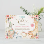 Safari Two Wild Birthday Invitation Boho Two Wild Kaart (Staand voorkant)