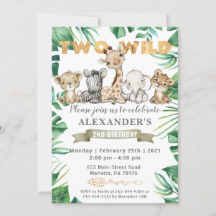 Safari Two Wild Birthday Party Invitation Kaart