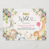Safari Two Wild Birthday Uitnodiging twee Wilde Pa (Voorkant / Achterkant)