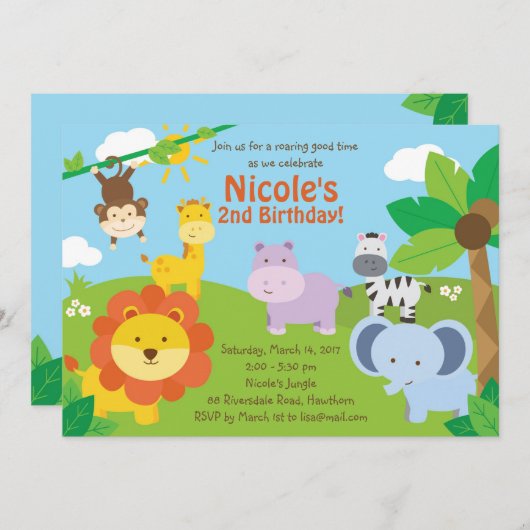 Safari Uitnodiging / Safari Birthday Uitnodiging (Voorkant / Achterkant)