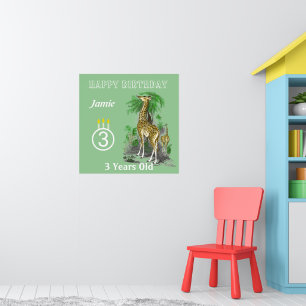 Safari Ultra Cute Giraffe Affiches d'anniversaire