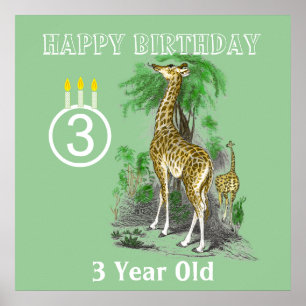 Safari Ultra Cute Giraffe Affiches d'anniversaire