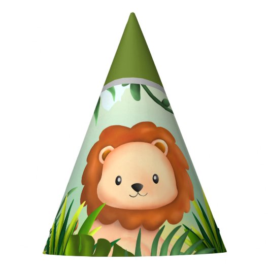 Safari Verjaardag Leeuw Feesthoedjes (Voorkant)