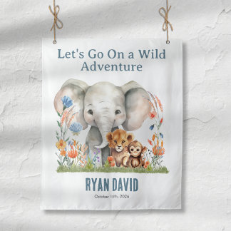 Safari Verjaardagsbanner | Waterverf Dieren Wandkleed
