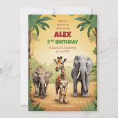 Safari Verjaardagsuitnodiging Goud Oerwoud Dieren Kaart (Voorkant)