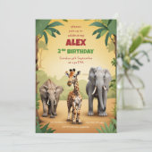 Safari Verjaardagsuitnodiging Goud Oerwoud Dieren Kaart (Staand voorkant)